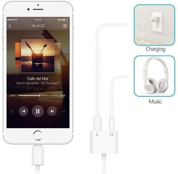 Lightning Kulaklık Şarj Çevirici Dönüştürücü Adaptör Aux Kablosu (iphone 7 8 X XR 11 Plu - 6