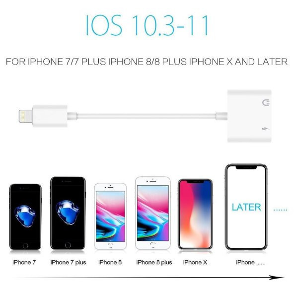 Lightning Kulaklık Şarj Çevirici Dönüştürücü Adaptör Aux Kablosu (iphone 7 8 X XR 11 Plu - 7