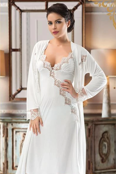 Sistina Bayan Ekru Dantelli Penye Çeyizlik 6 lı Set 1537 - 2