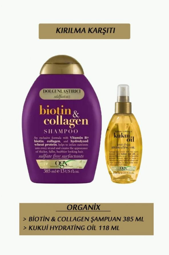 Organix Biotin Collagen Şampuan 385 ml + Hydrating Oil 118 ml