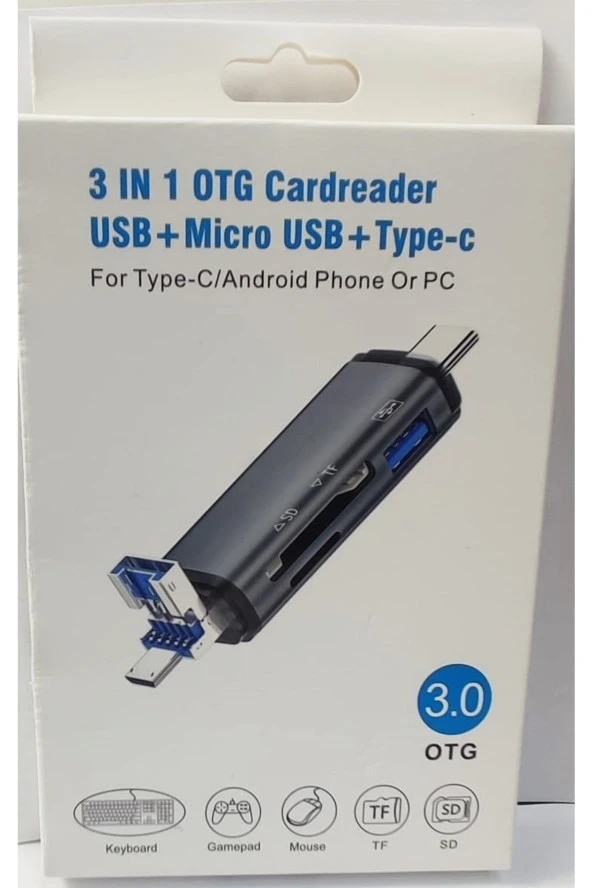 3 İn 1 Usb-Type C-Micro Usb Microsd-Sd Kart Okuyucu Usb 3.0 Çoklayıcı