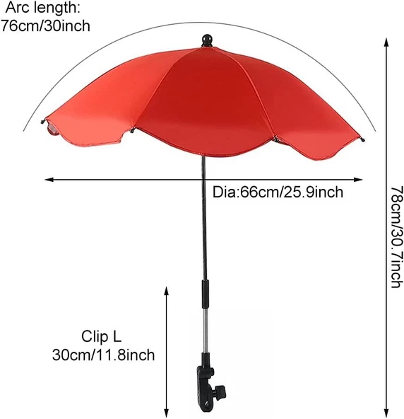 Valkyrie Bebek Arabası İçin Ayrılabilir 360 Derece Ayarlanabilir 66 cm Şemsiye - Kırmızı - 2