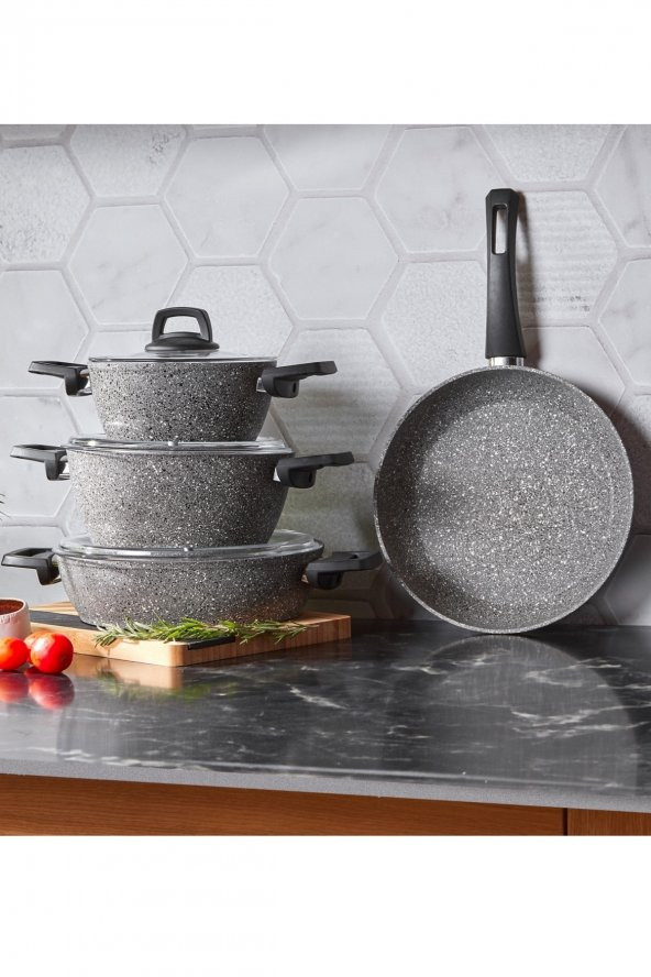 Gris Bio Granit 7 Parça Tencere Seti