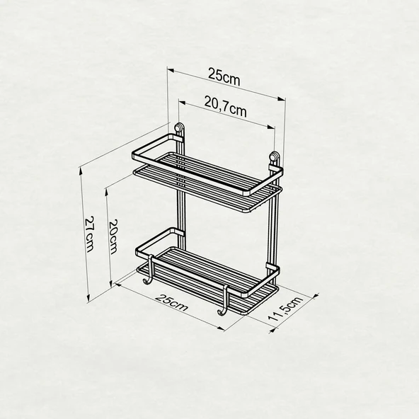 TEKNOTEL İKİ KATLI KANCALI BANYO RAFI SİYAH ES067H - 4