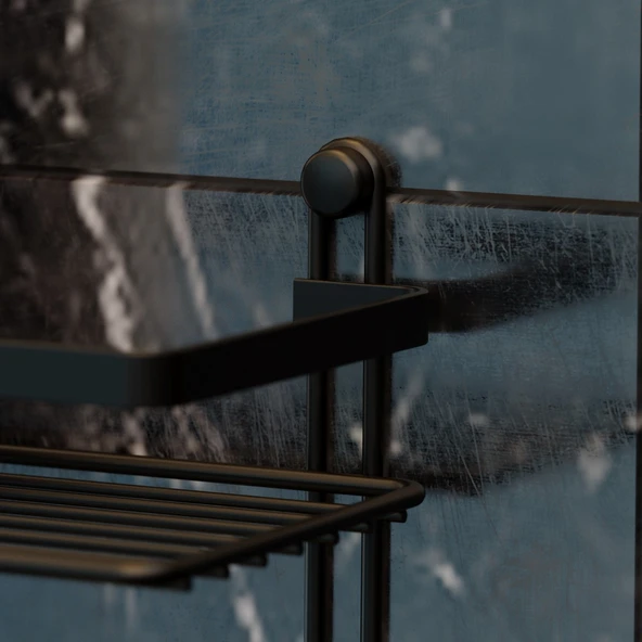 TEKNOTEL İKİ KATLI KANCALI BANYO RAFI SİYAH ES067H - 3