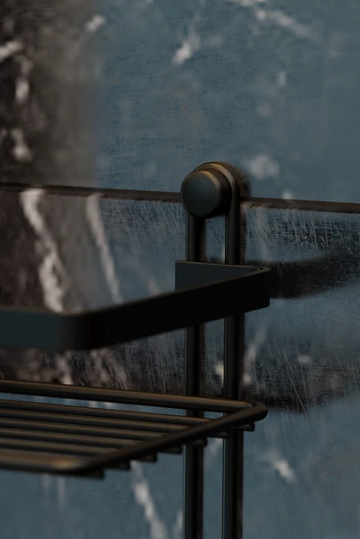 TEKNOTEL İKİ KATLI KANCALI BANYO RAFI SİYAH ES067H - 8