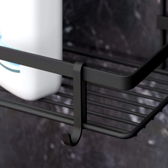 TEKNOTEL İKİ KATLI KANCALI BANYO RAFI SİYAH ES067H - 12