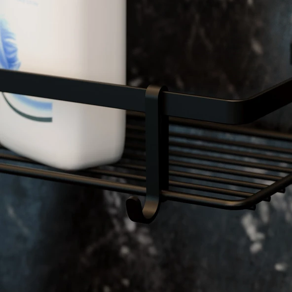 TEKNOTEL İKİ KATLI KANCALI BANYO RAFI SİYAH ES067H - 2
