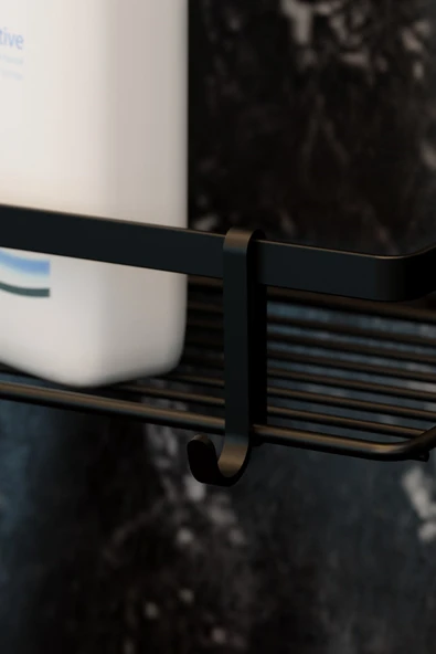 TEKNOTEL İKİ KATLI KANCALI BANYO RAFI SİYAH ES067H - 7