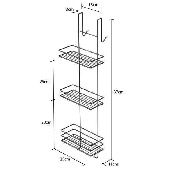 TEKNOTEL ÜÇ KATLI ASMALI DUŞAKABİN RAFI MAT SİYAH LM066 - 2