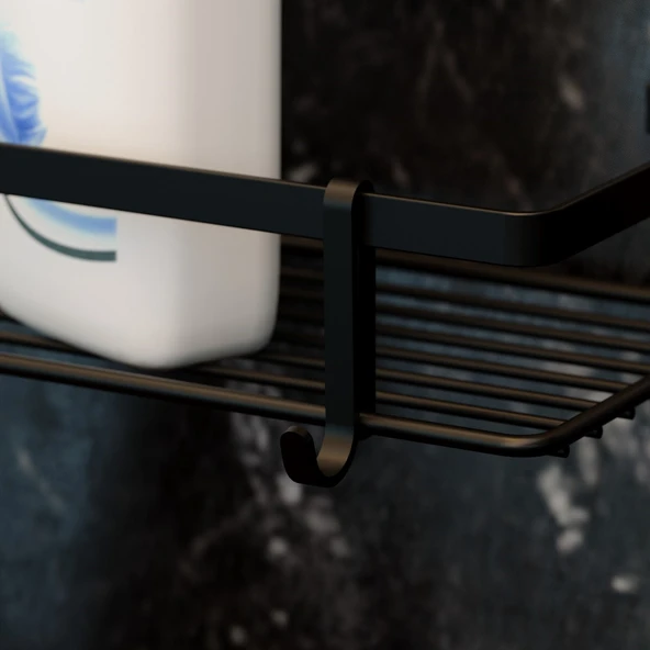 TEKNOTEL 3KATLI KANCALI BANYO RAFI MAT SİYAH ES065H - 2