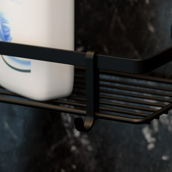 TEKNOTEL DÖRT KATLI KANCALI BANYO RAFI SİYAH ES060H - 2