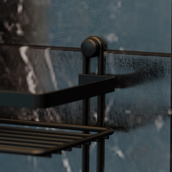 TEKNOTEL DÖRT KATLI KANCALI BANYO RAFI SİYAH ES060H - 3