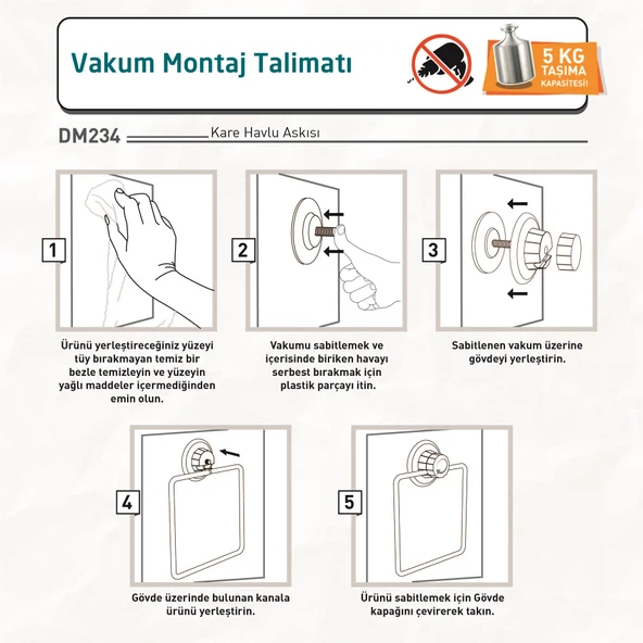 TEKNOTEL DELME VİDA MATKAP YOK! VAKUMLU KARE HAVLULUK MAT SİYAH DM234 - 4