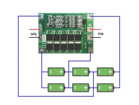 3S 60A 11,1V BMS Koruma Kartı Lityum Batarya 18650 Li-ion Lipo Protection Module - Resim 2