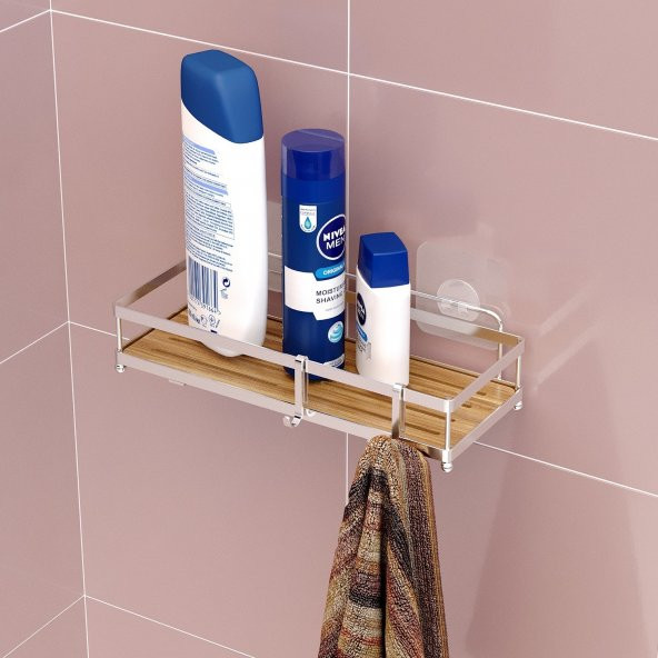 TEKNOTEL YAPIŞKANLI KANCALI BANYO&MUTFAK RAFI SİLVER ST180H