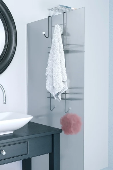 TEKNOTEL İKİ KATLI ASMALI DUŞAKABİN RAFI MAT SİYAH LM065 - 2