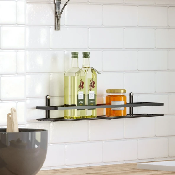 TEKNOTEL TEK KATLI BANYO & MUTFAK RAFI MAT SİYAH ES064