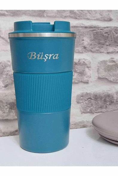 Kişiye Özel Çift Katmanlı Paslanmaz Çelik 500 Ml Kupa Araç Kahve Çay Termos Bardak -1549MAVİ - 2