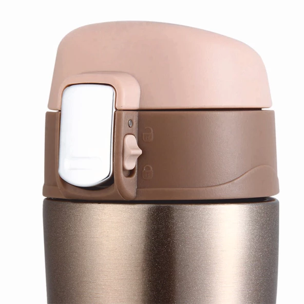 Kilit Sistemli Sızdırmaz 304 Paslanmaz Çelik 450 Ml Çift Katmanlı Termos BPA İçermez FLYON-887GOLD - 6