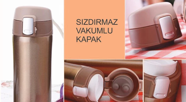 Kişiye Özel Isim Baskılı Kilit Sistemli Sızdırmaz 304 Paslanmaz Çelik 450 Ml Çift Katmanlı Termos - 3
