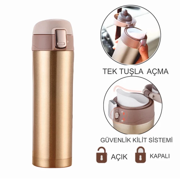 Kişiye Özel Isim Baskılı Kilit Sistemli Sızdırmaz 304 Paslanmaz Çelik 450 Ml Çift Katmanlı Termos - 2