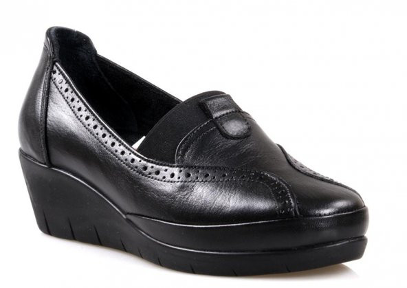 Scavia Ortapedik Comfort Siyah Deri Bayan Ayakkabı