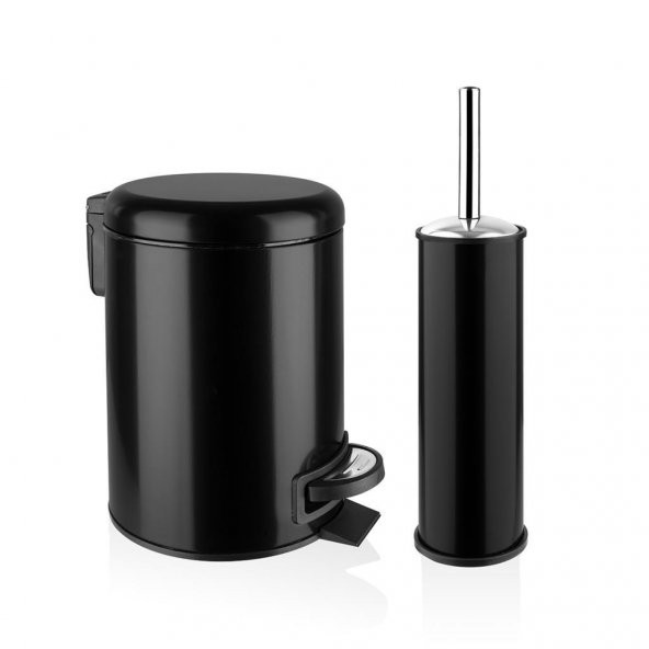 Flosoft Elit Paslanmaz Çelik 2li Banyo Seti Siyah (3 LT. Çöp Kovası + Tuvalet Fırçası)