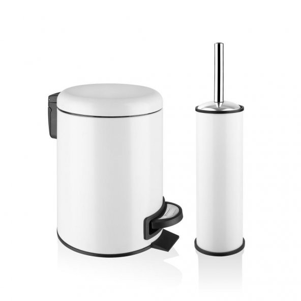 Flosoft Elit Paslanmaz Çelik 2li Banyo Seti Beyaz (3 LT. Çöp Kovası + Tuvalet Fırçası)