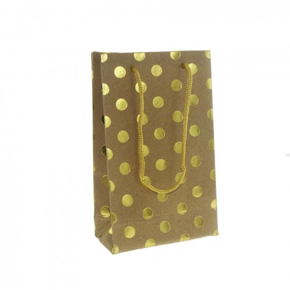 5 Adet 10x17cm Altın Puanlı Kraft Karton Çanta - 2