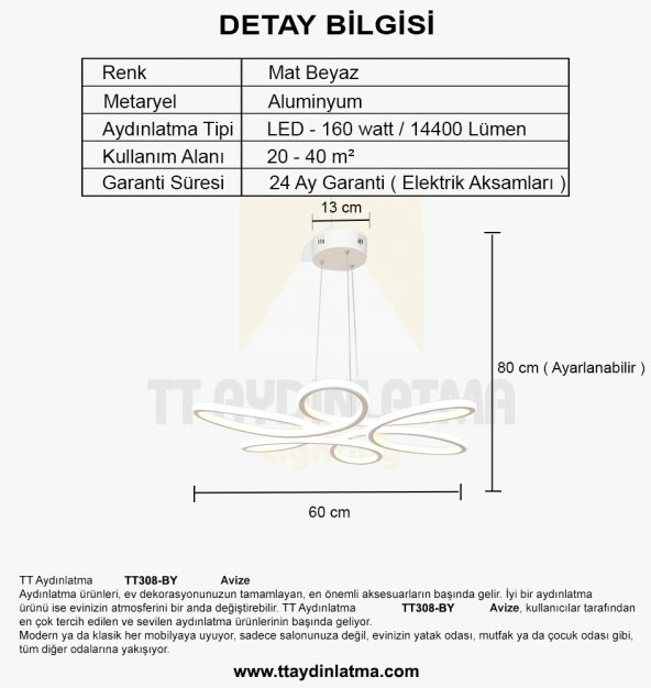 TT Aydınlatma TT308-BY  Papatya Modeli Mat Beyaz 2 Renk Modüllü Led Avize - 5