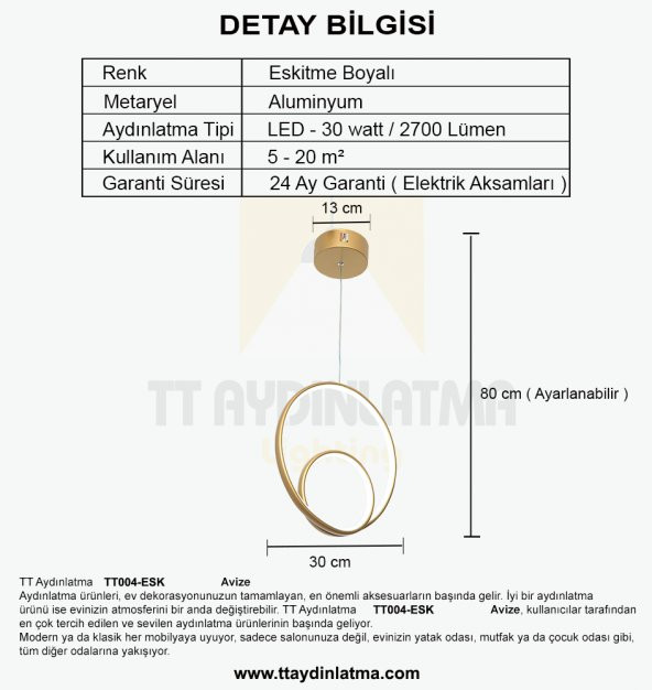 TT Aydınlatma TT004-ESK  Göz Modeli Eskitme Boyalı Led Avize - Resim 4