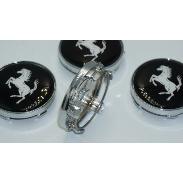 DK Tuning Ferrari Gümüş Siyah Jant Göbeği Kapak Seti 60mm - 4