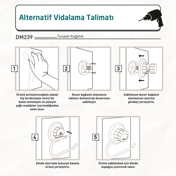 TEKNOTEL DELME VİDA MATKAP YOK!  VAKUMLU TUVALET KAĞITLIK MAT SİYAH DM239 - 4