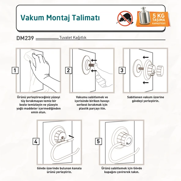 TEKNOTEL DELME VİDA MATKAP YOK!  VAKUMLU TUVALET KAĞITLIK MAT SİYAH DM239 - 3