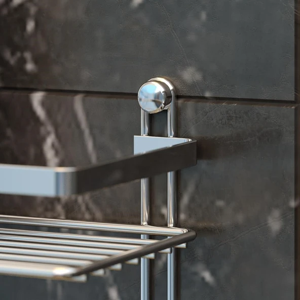 TEKNOTEL ÜÇ KATLI LAMALI BANYO RAFI KANCALI KROM ES065H - 3