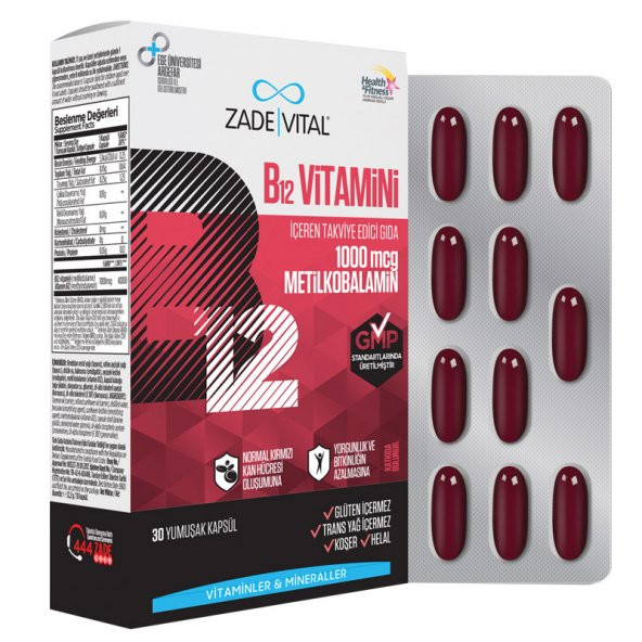 B12 Vitamini İçeren Takviye Edici Gıda 1000mcg 30 Yumuşak Kapsül