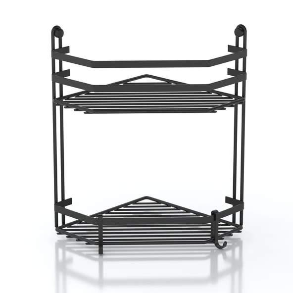 TEKNOTEL İKİ KATLI KANCALI BANYO KÖŞE RAFI MAT SİYAH ES075H - 4