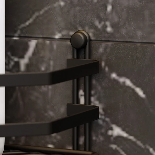TEKNOTEL İKİ KATLI KANCALI BANYO KÖŞE RAFI MAT SİYAH ES075H - 3