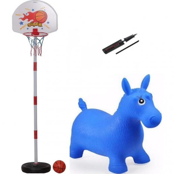 Ayarlanabilir Basketbol Potası ve Şişme Pilates Eşeği + Şişirme Pompası Çocuk Spor Seti