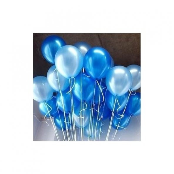 Metalik Sedefli Koyu Mavi-Açık Mavi Karışık Balon - 25 Adet