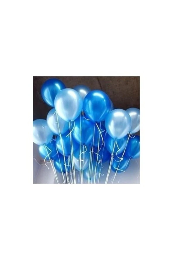 Metalik Sedefli Koyu Mavi-Açık Mavi Karışık Balon - 10 Adet