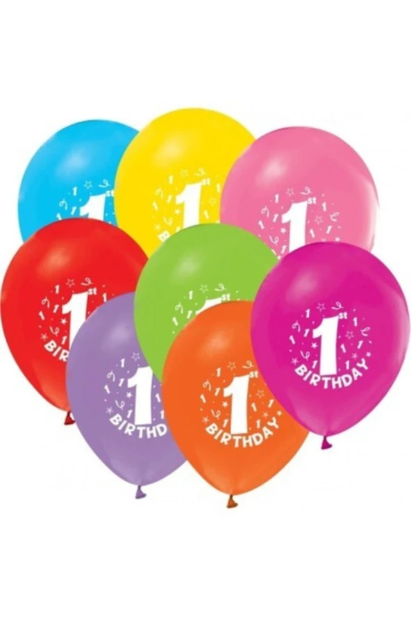 1 Yaş Baskılı Karışık Renk Balon 10 Adet