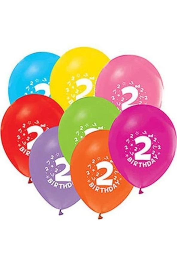 2 Yaş Baskılı Karışık Renk Balon 10 Adet