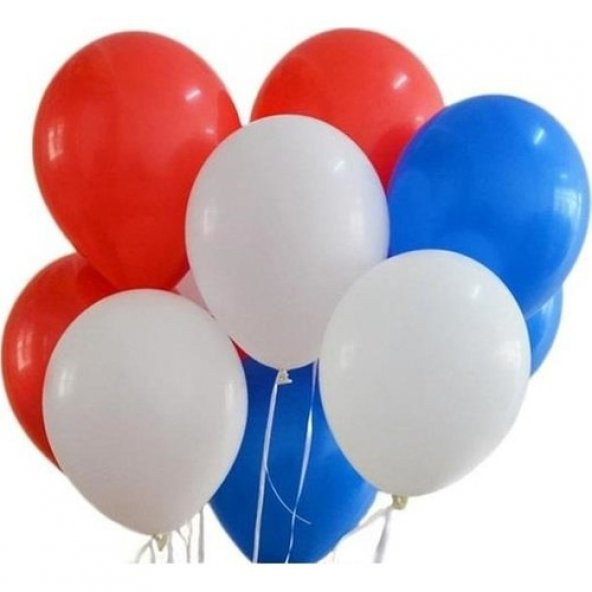 Metalik Balon Mavi - Kırmızı - Beyaz 10 Adet
