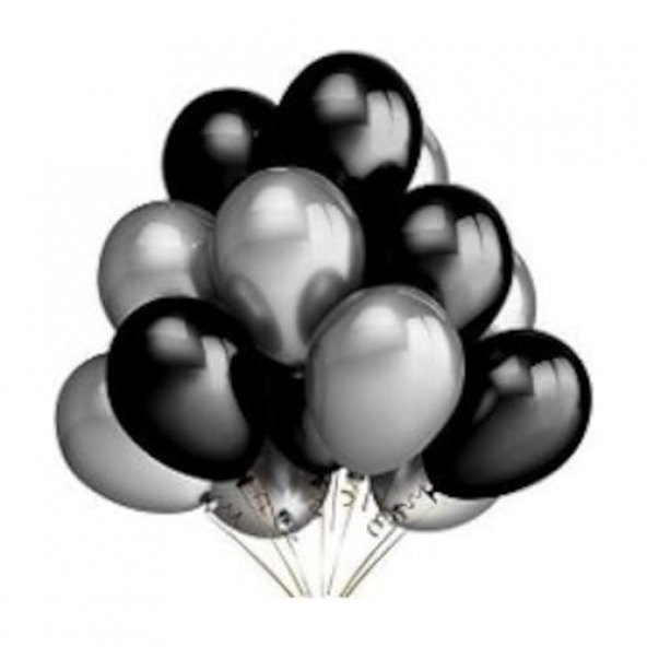 Metalik Balon Siyah - Gümüş Gri  25 Adet