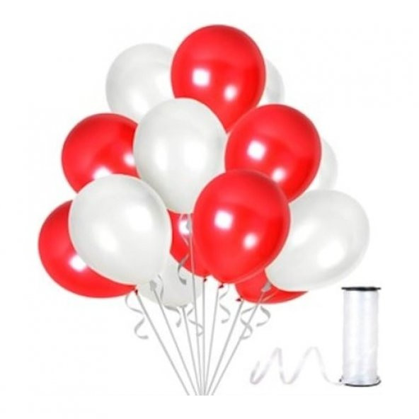 Metalik Balon Kırmızı - Beyaz 10 Adet