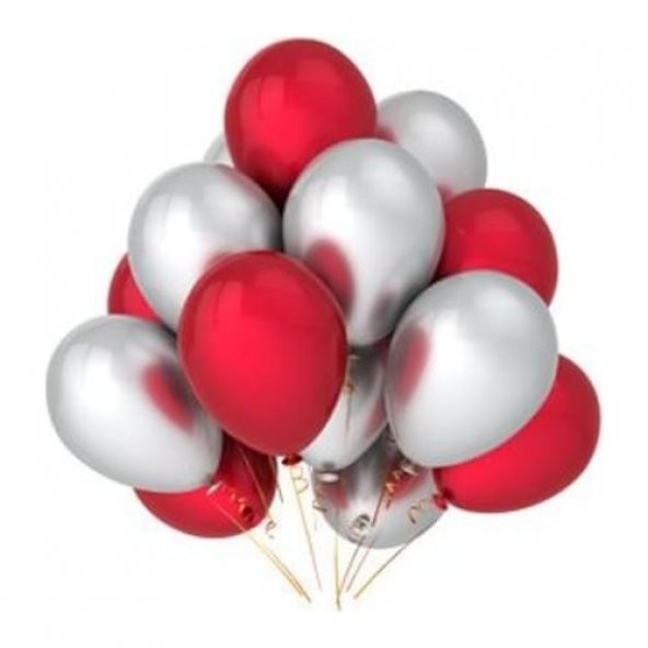 Metalik Balon Kırmızı - Gümüş Gri  25 Adet