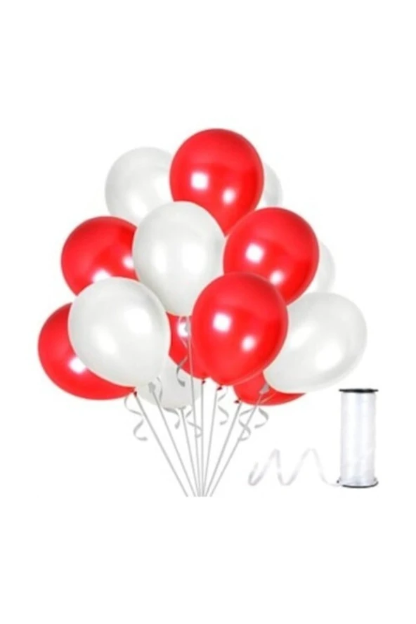 Metalik Balon Kırmızı - Beyaz 25 Adet