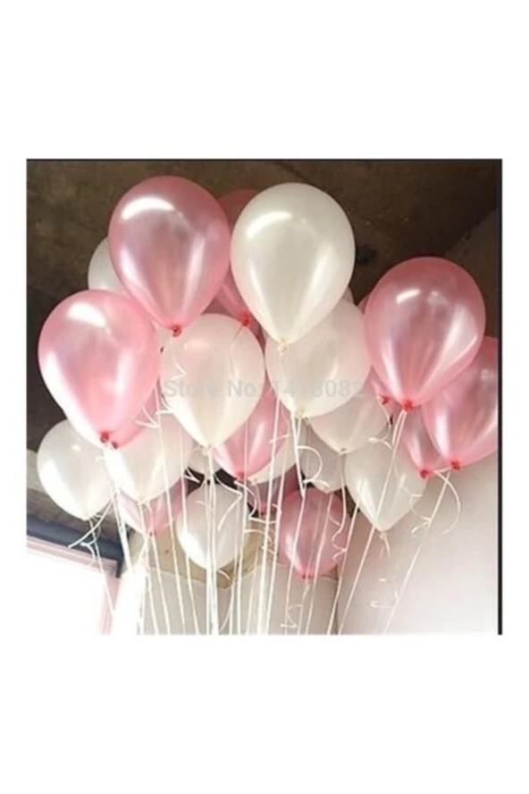 Metalik Balon Pembe- Beyaz 25 Adet